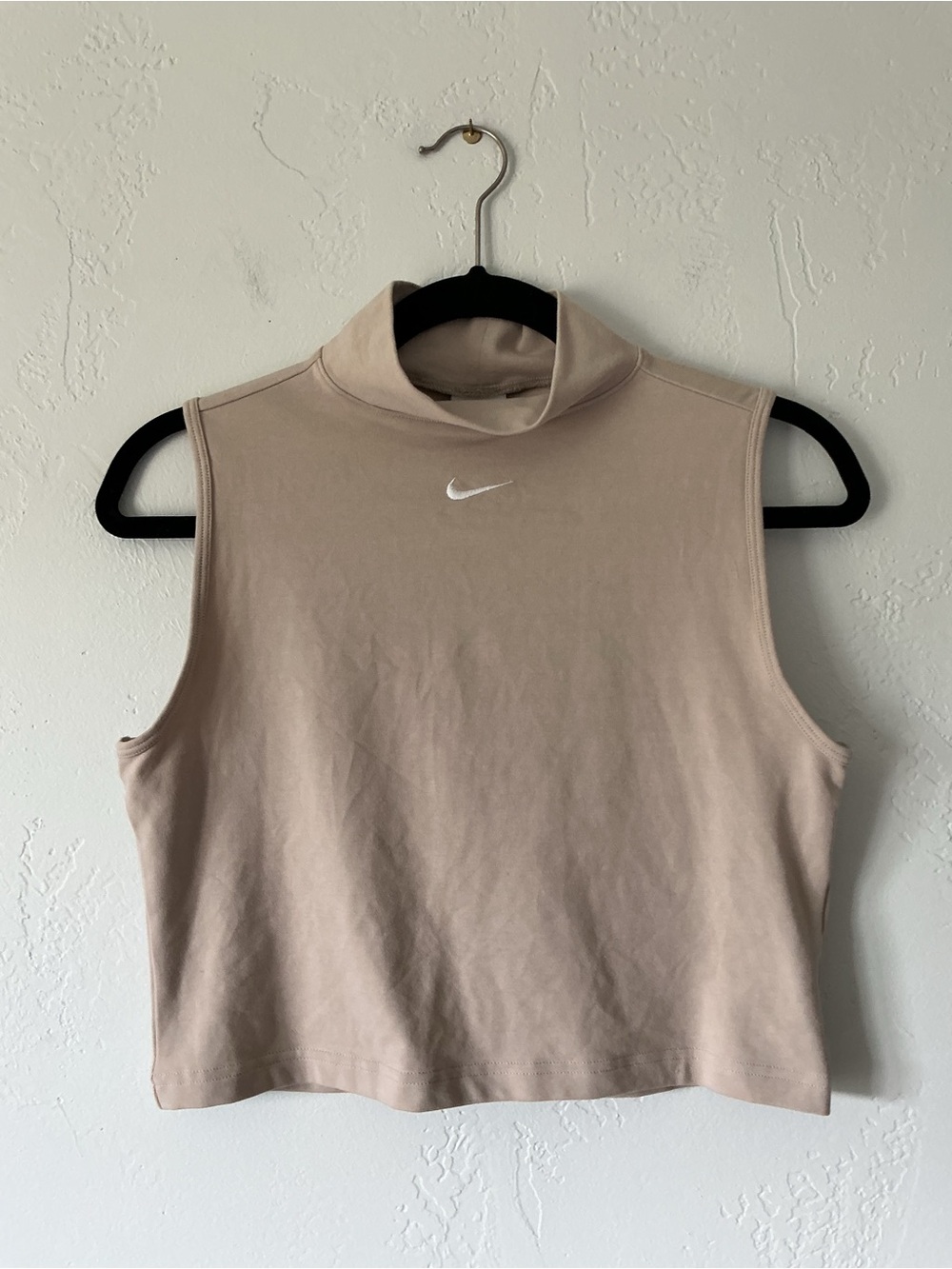 Nike Sleeveless Mock Neck Crop Tank in Light Beige